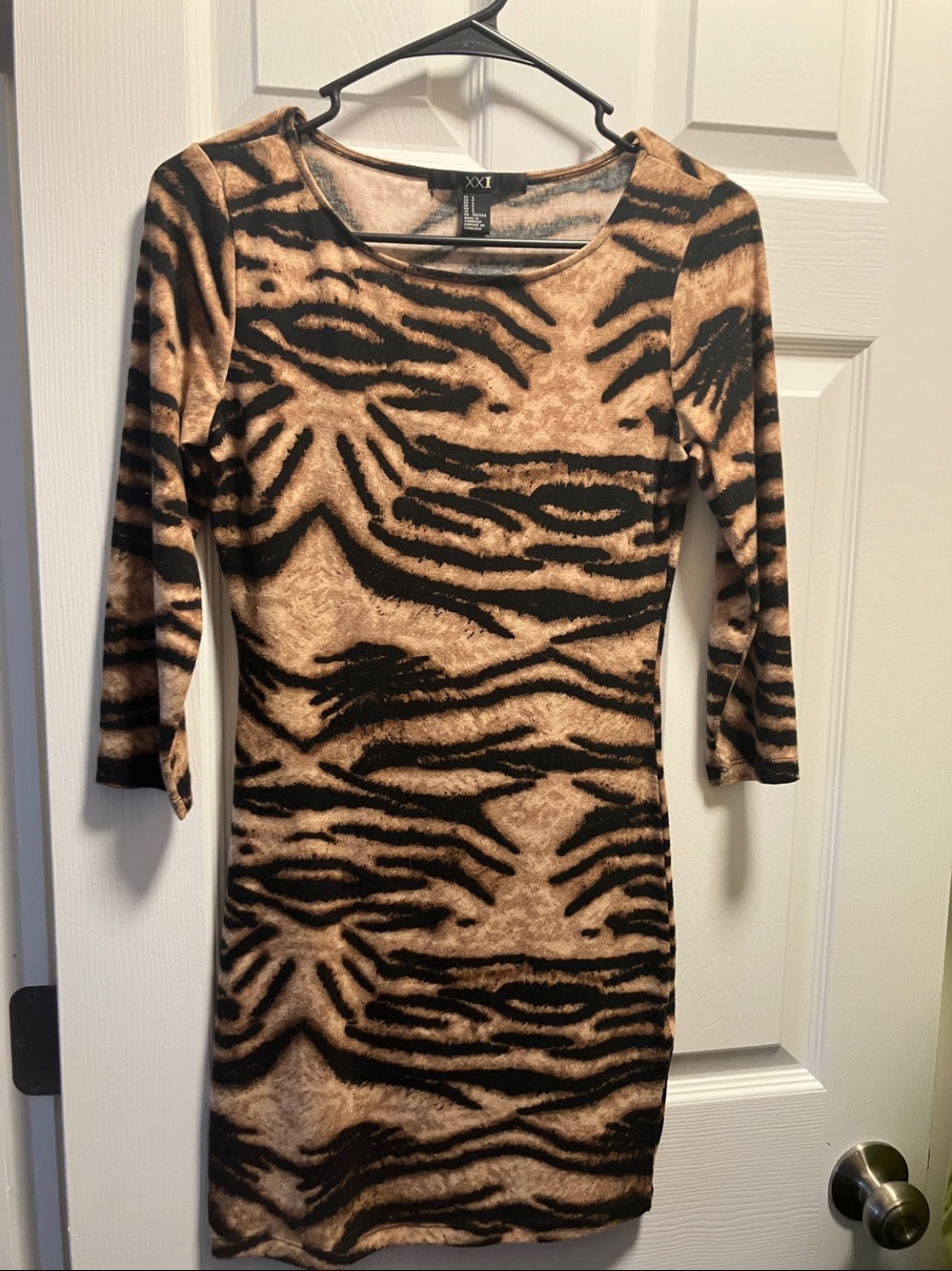 Forever 21 Black and Tan Animal-Print Long Sleeve Bodycon Dress